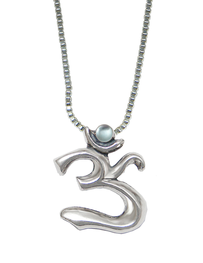 Sterling Silver Elegant Ohm Symbol Pendant With Blue Topaz